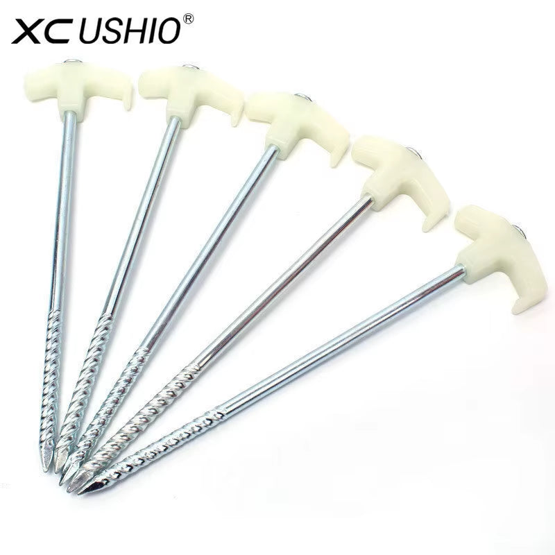 2/4/8/10Pcs Ultralight Camping Tent Pegs 25Cm Florescent Long Screw Thread Tent Stakes Steel Tent Nails Outdoor Tent Accessories