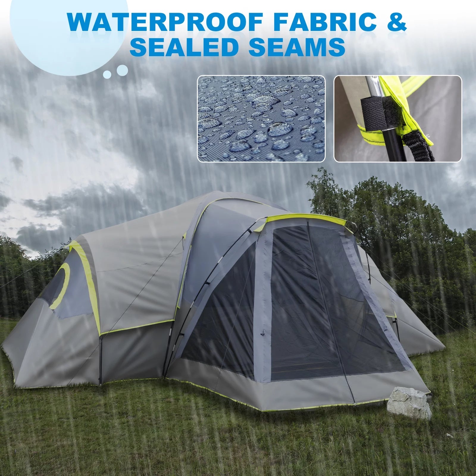 Camping Cabin Tent for 10 People Family Tents, Rainproof, and Durable Construction