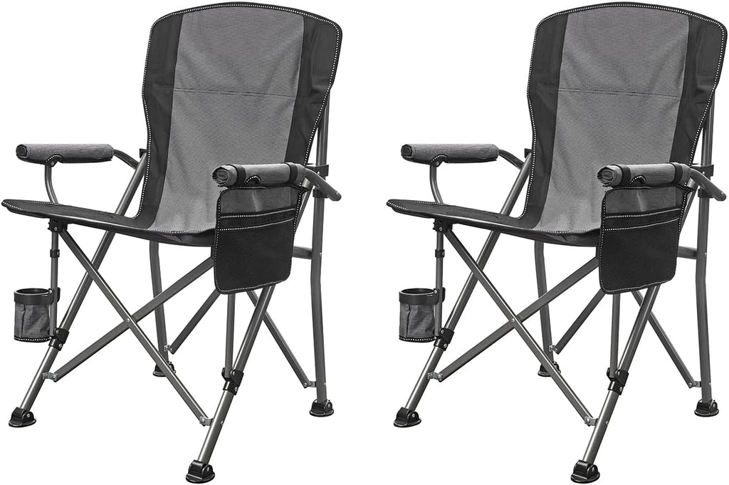 Portable Camping Folding Chair with Carrying Bag, Cup Holder Included, Holds up to 450 Lbs (Grey/Black) (Grey-2)