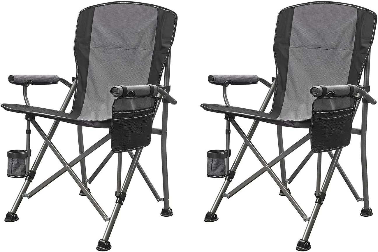 Portable Camping Folding Chair with Carrying Bag, Cup Holder Included, Holds up to 450 Lbs (Grey/Black) (Grey-2)