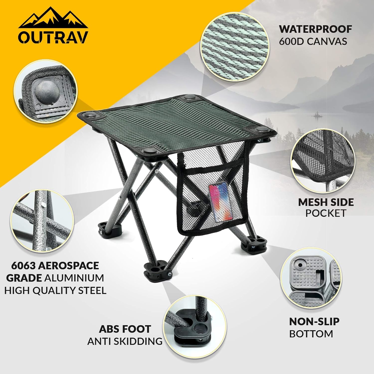 Camping Stool - Outdoor Travel Folding Small Chair - Portable Stool for Camping, Fishing, Hiking, Gardening, & Beach - Heavy Duty, Lightweight Easy to Carry Camping Seat with Carry Bag