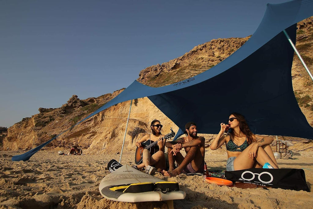 Beach Tent Extra Large Beach Shelter 6 Adults, Sun Shade, Beach Canopy, Beach Shade with 2 Aluminum Poles and Sand Bags(Light Blue, XL)