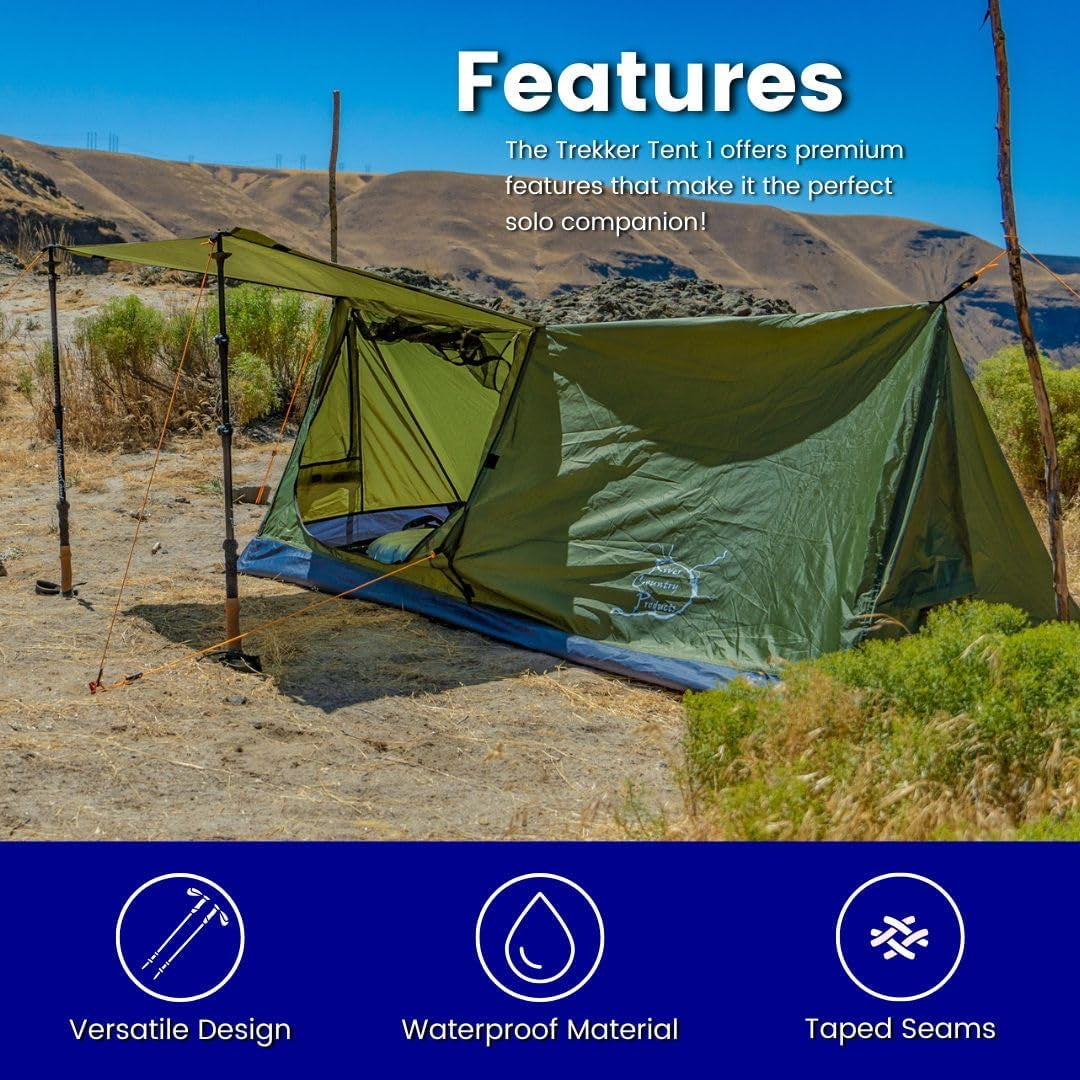 Trekker Tent 1A with Carbon Trekking Poles Trekking Pole Tent Lightweight 1 Person Backpacking Tent for Hiking Waterproof 3-Season Ultralight Tent for Camping Hiking Hunting Bikepacking RCP