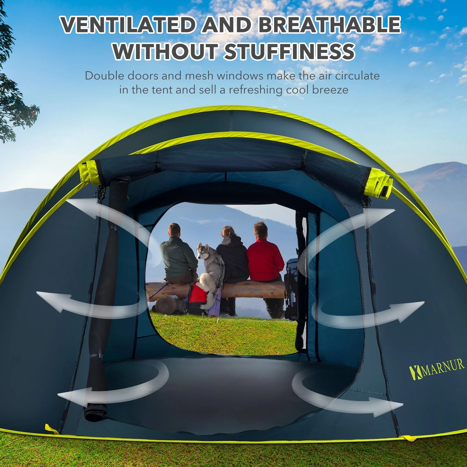Instant Tent 4-Person Camp Tent, Auto Setup Pop up Tent, Waterproof, Huge Door & Windows, Dark Blue