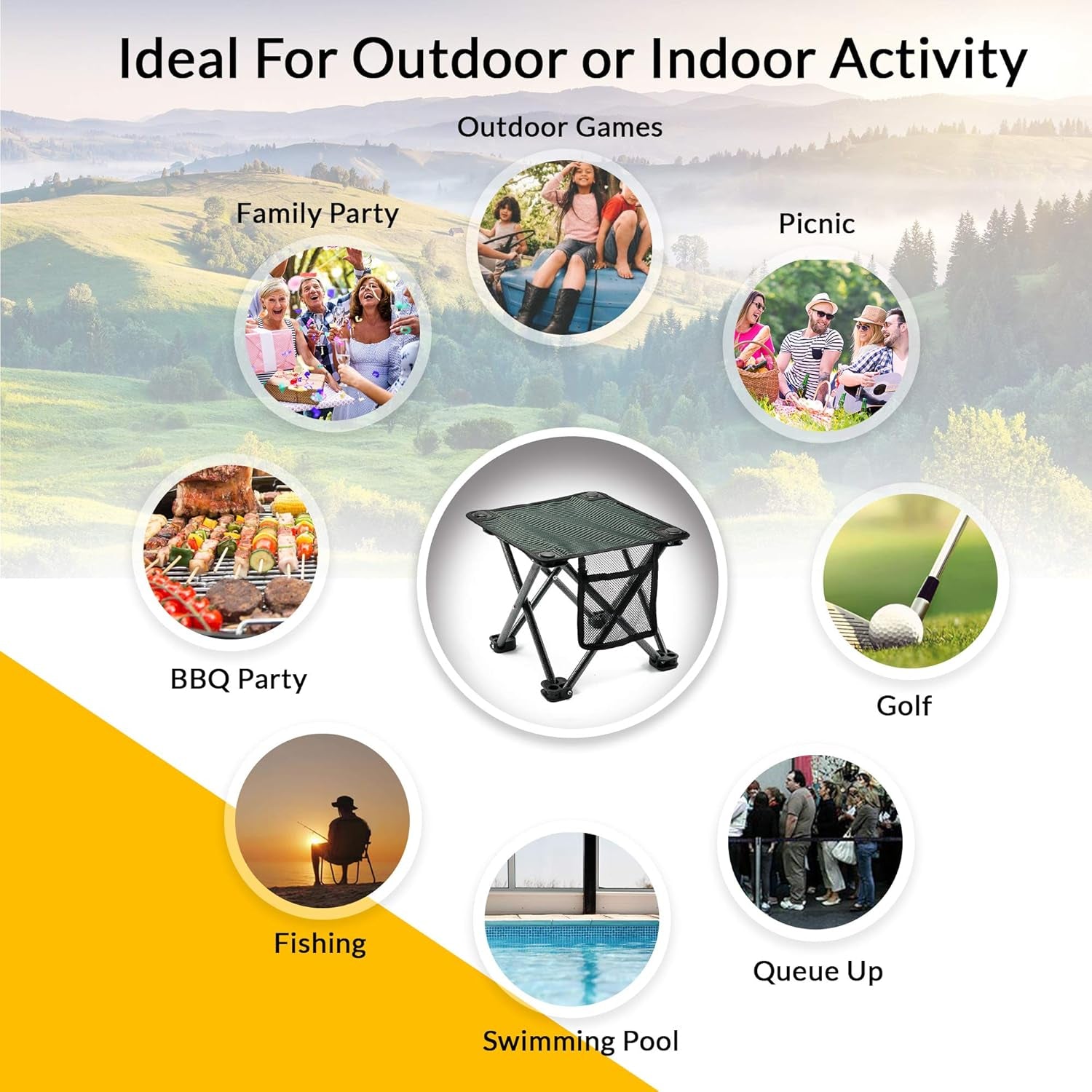 Camping Stool - Outdoor Travel Folding Small Chair - Portable Stool for Camping, Fishing, Hiking, Gardening, & Beach - Heavy Duty, Lightweight Easy to Carry Camping Seat with Carry Bag