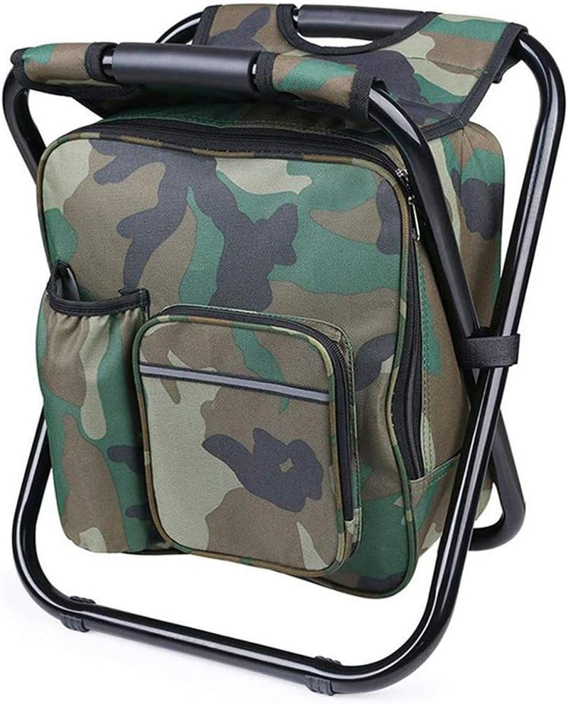 Backpack Chair Foleable Camping Fishing Stool with Cooler Insulated Bags Multifunction Hunting Backpack Chair Stool for Outdoor Hiking Ice Fishing(Camouflage)