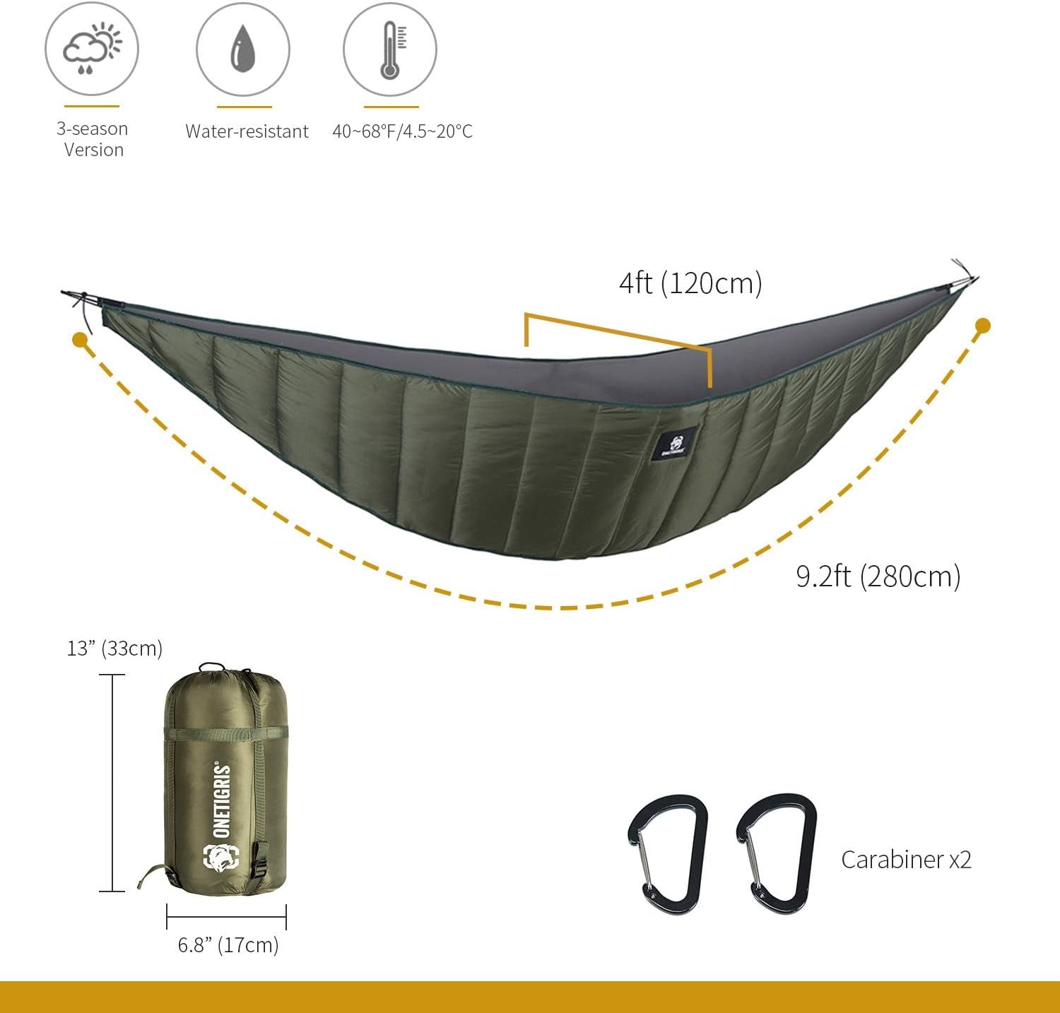 Night Protector Ultralight Hammock Underquilt, Full Length Camping Quilt for Hammocks Warm 3-4 Seasons, Weighs Only 28Oz, Great for Camping Hiking Backpacking Traveling Beach