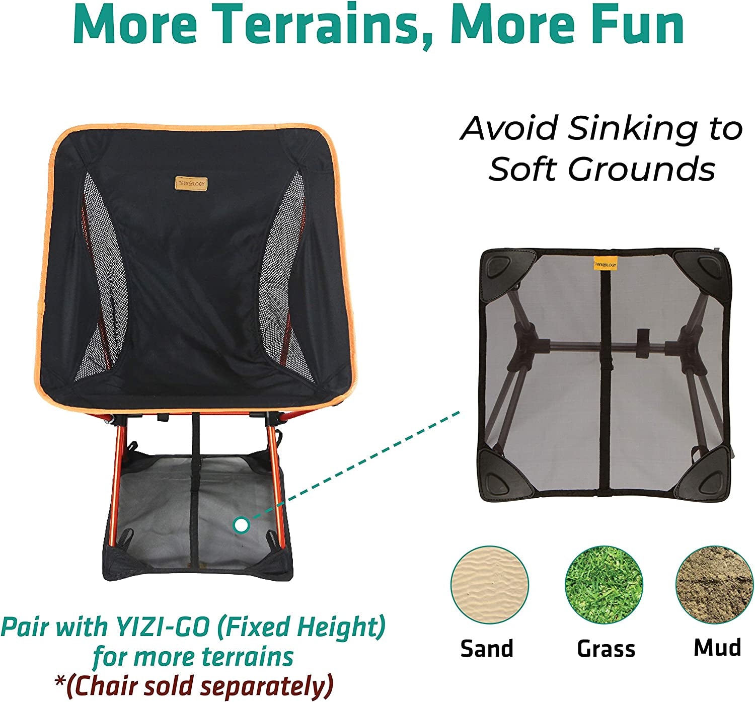 Sand Cover, Beach Mat and Ground Sheet - Prevent Portable Camping Chairs from Sinking in Soft Grounds, Sand or Grass - Anti-Sinking Solution Fits Most Compact Folding Camp Backpacking Chair
