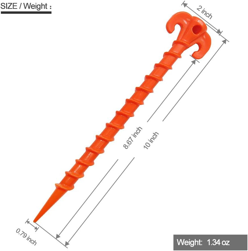 Beach Tent Stakes Canopy Anchors Canopy Stakes Heavy Duty Screw Shape 10 Inch - 8 Pack Orange
