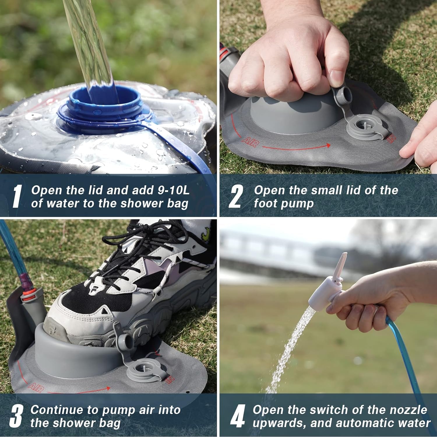 Portable Camping Shower Bag - 12L/3.17 Gallons Solar Shower Water Bag with Foot Pump and Shower Head - Camp Shower for Camping, Beach, Travel, Outdoor Activities