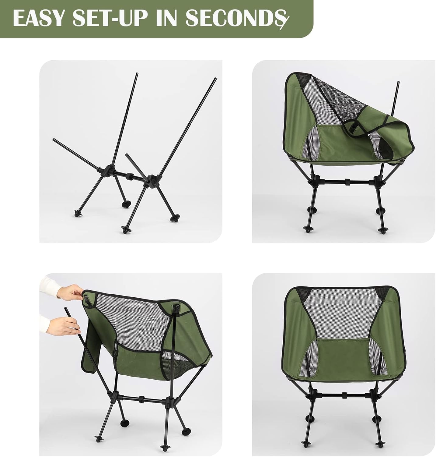 Ultralight Camping Chair, Outdoor Compact Folding Chairs, Camp Chair Supports 220 Lbs with Side Pockets, Quick Setup Backpacking Chairs for Camping, BBQ, Beach, Travel, Picnic (Red)