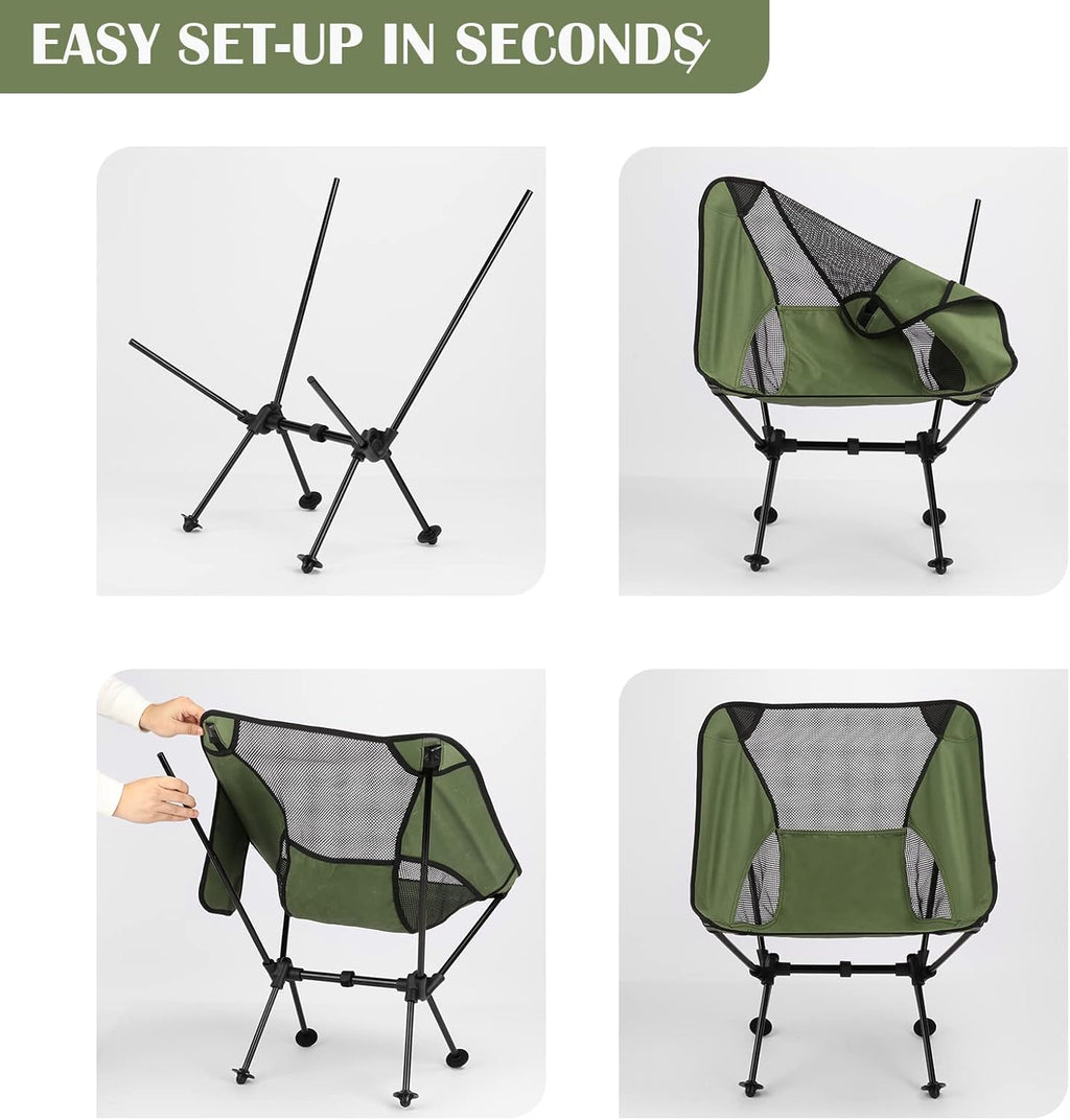 Ultralight Camping Chair, Outdoor Compact Folding Chairs, Camp Chair Supports 220 Lbs with Side Pockets, Quick Setup Backpacking Chairs for Camping, BBQ, Beach, Travel, Picnic (Black)