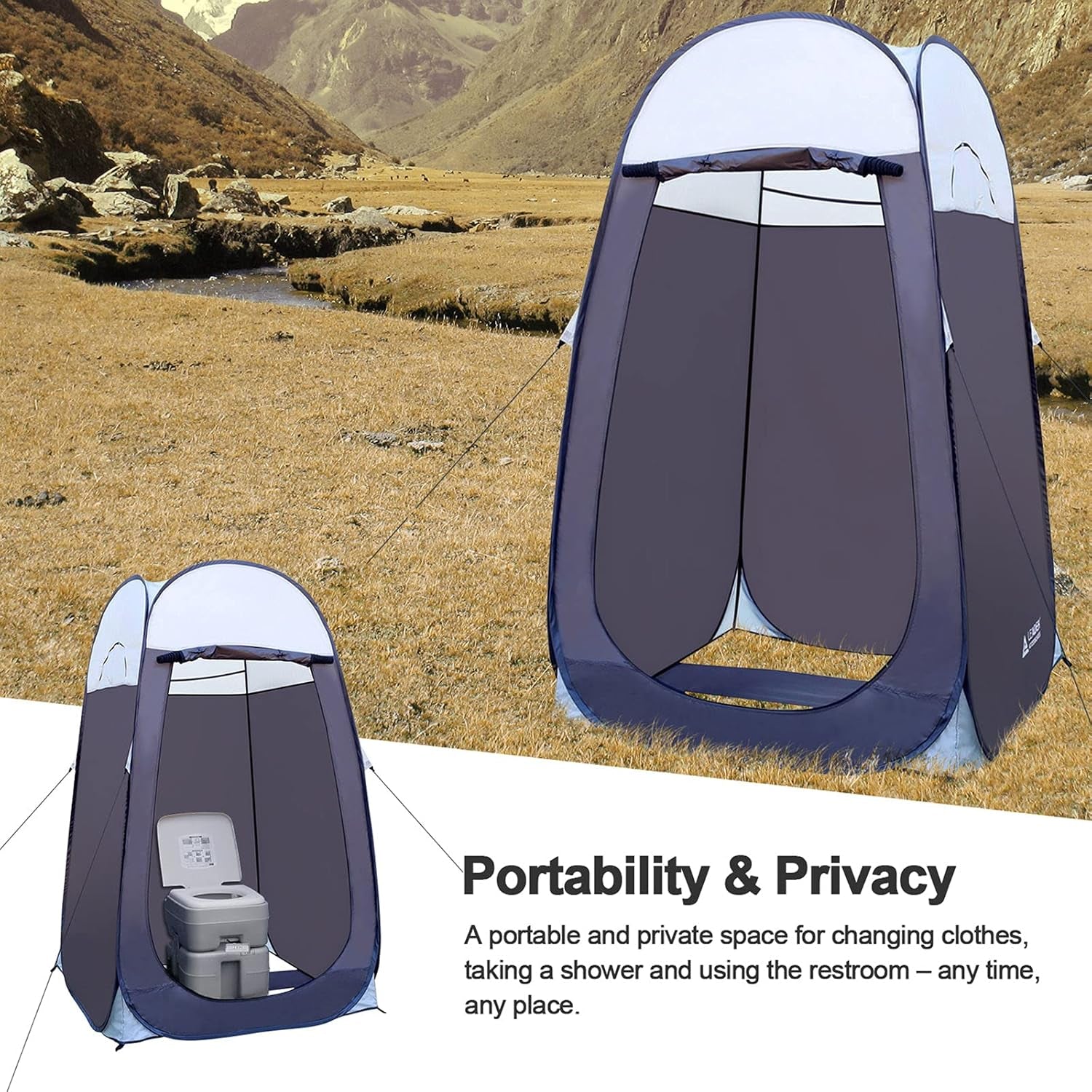 Pop up Shower Tent Dressing Changing Room Privacy Portable Camping Shelters 4' X 4' X 78" H Extra-Large Space