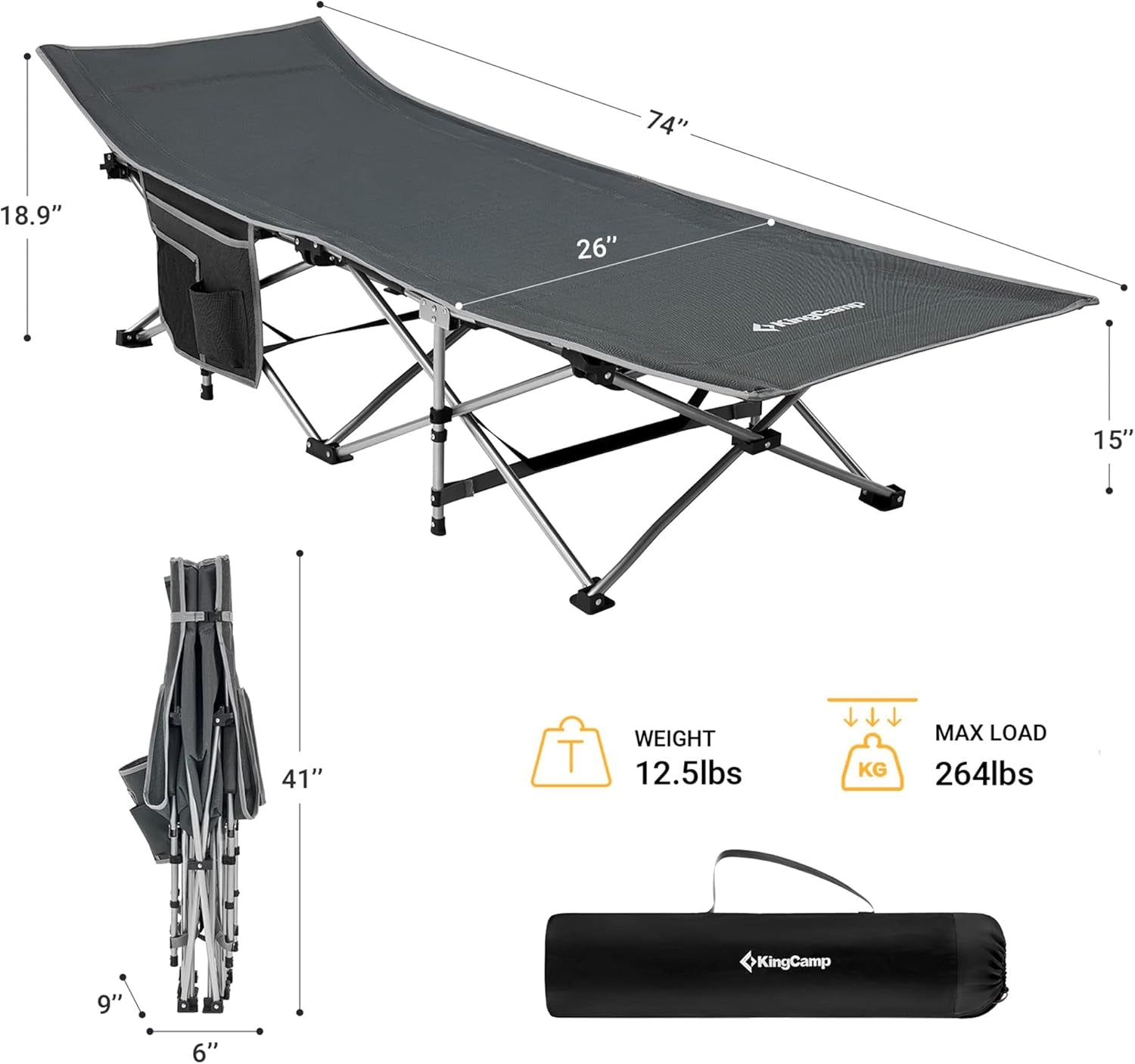 Folding Camping Cot for Adults,Portable Sturdy Sleeping Cot with Carry Bag Outdoor Lightweight Camping Bed Support 264 Lbs,Large Outdoor Foldable Travel Cots for Camping Beach Home Nap