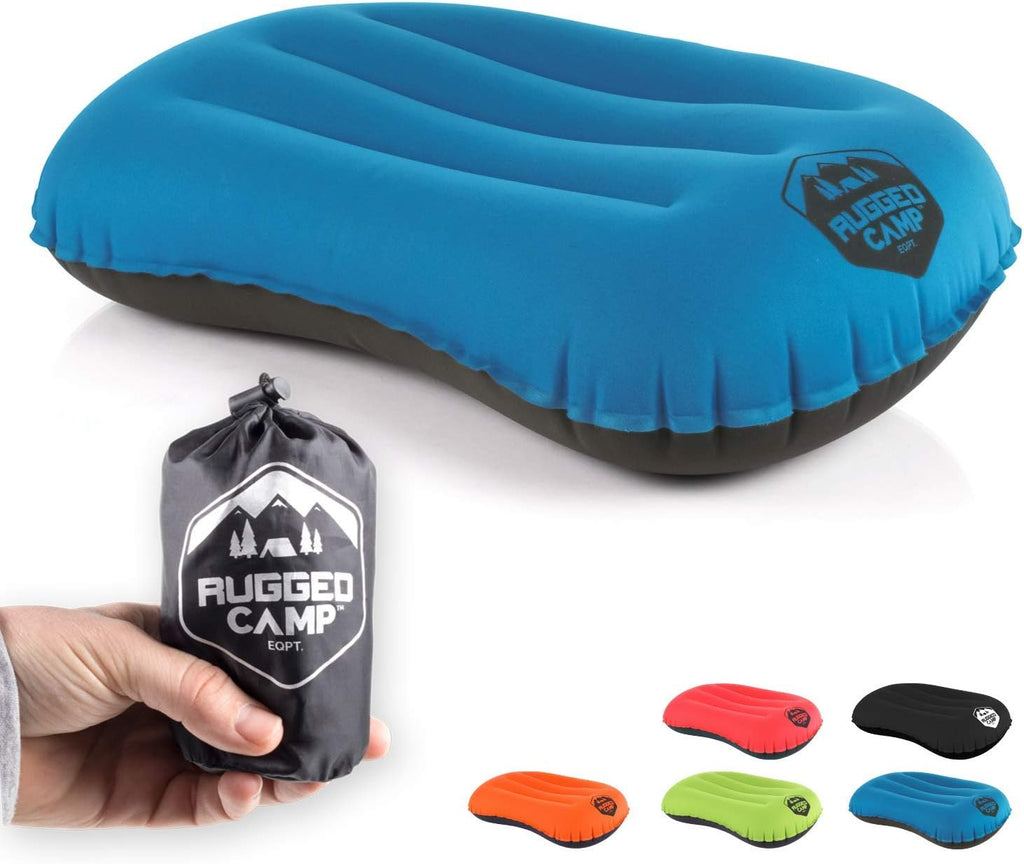 Compressible Inflatable Camping Pillow - Backpacking & Beach Use, Multiple Colors, Ergonomic Neck & Lumbar Support