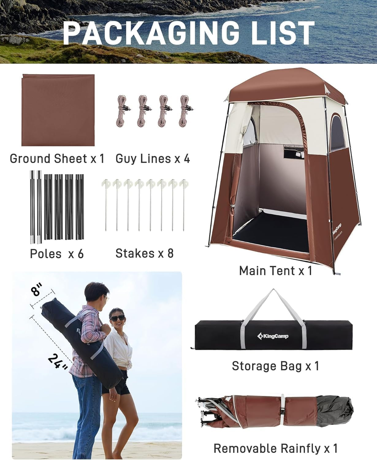 Shower Tent, Portable Privacy Tent Outdoor Camping 1/2 Room Toilet Tents with Shower Bag & Dressing Room for Travel Beach Tailgate