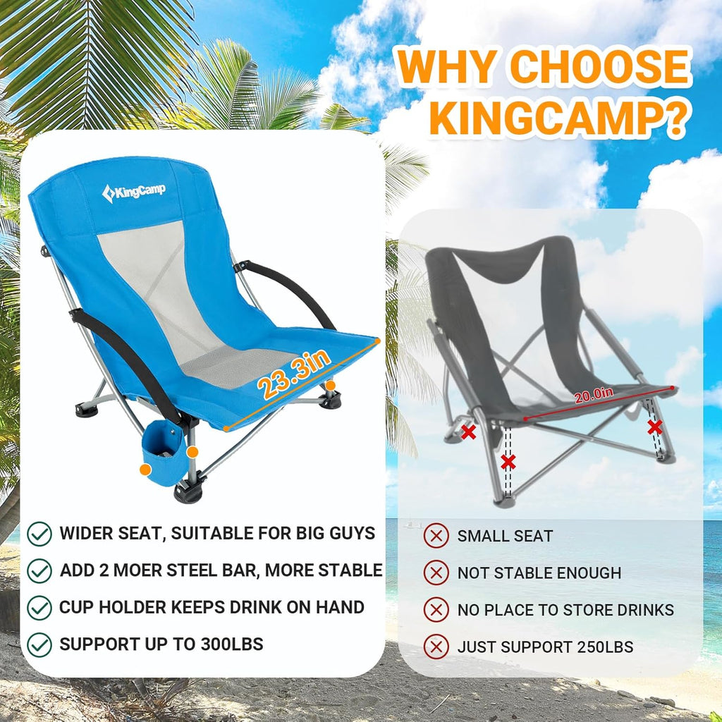 Low Beach Chair Folding Portable Lightweight Backpack Chair for Adults with Cup Holder Pocket Carry Bag for Outdoor Camping Concert Festival Travel Sports Lawn Sand, Blue