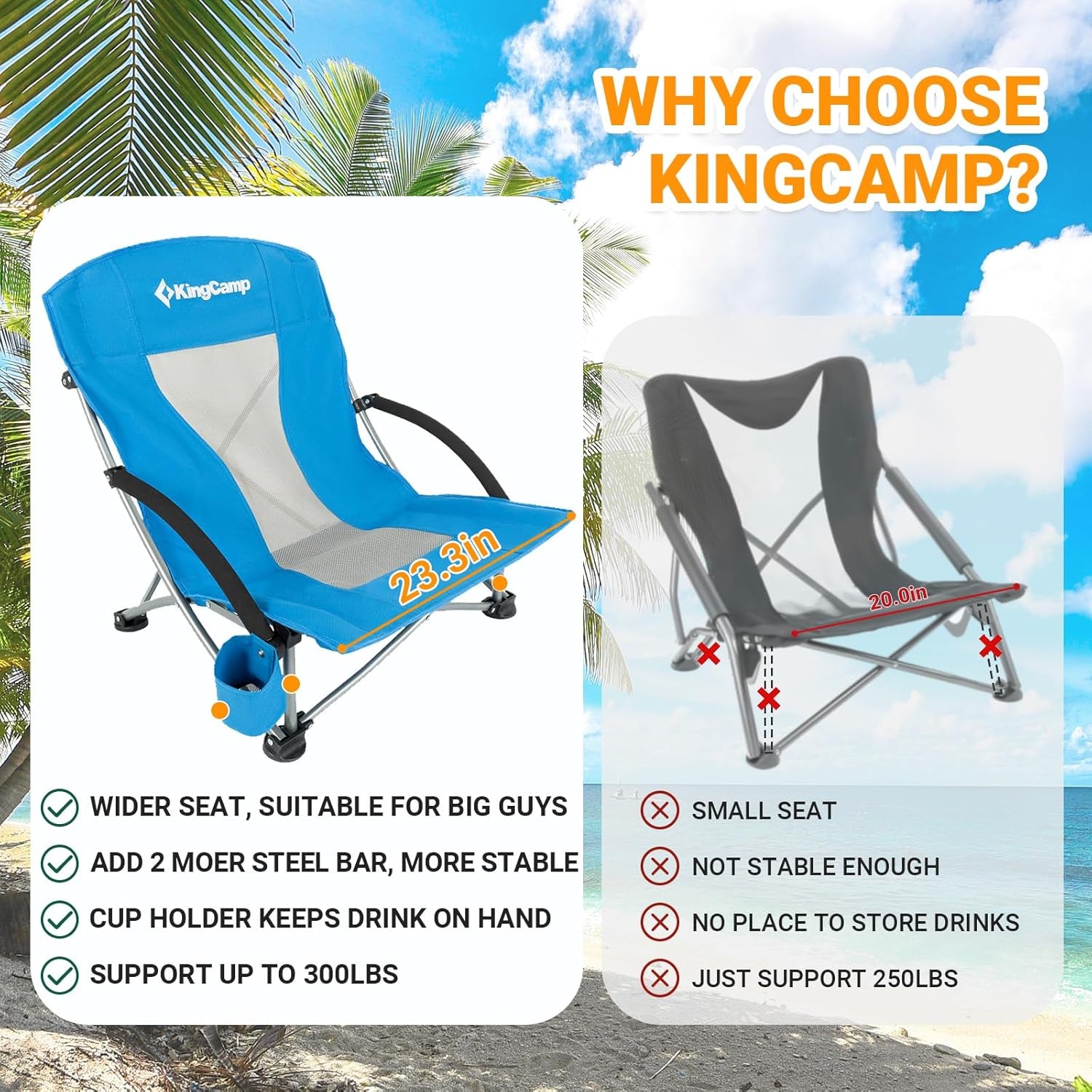 Low Beach Chair Folding Portable Lightweight Backpack Chair for Adults with Cup Holder Pocket Carry Bag for Outdoor Camping Concert Festival Travel Sports Lawn Sand, Blue