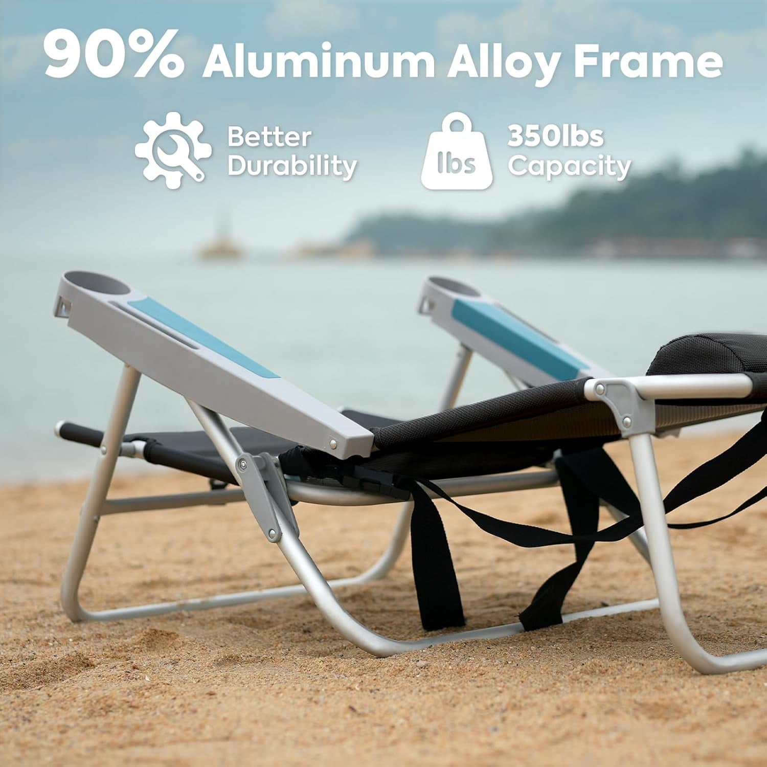 Backpacking Beach Chairs for Adults, 5 Positions Reclining, Heavy Duty Folding Beach Chairs, Portable Lay Flat Outdoor Chair with Cup Holder for Camping, Lawn, 350Lb Capacity