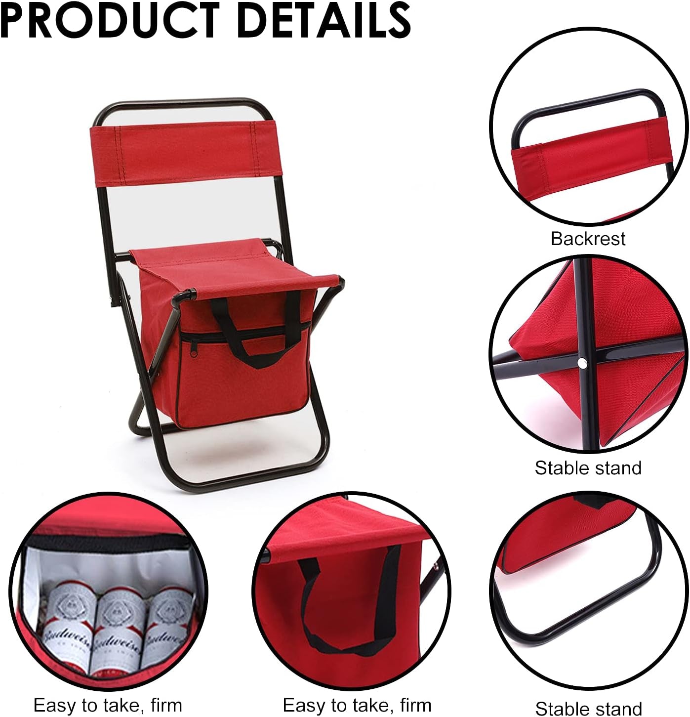 Camping Chair Lightweight Waterproof Folding - Gear and Portable Stool Perfect for Outdoor Storage, Travel, Hiking, Hunting, Camping, Tailgating, Beach, Parades & More (Red)