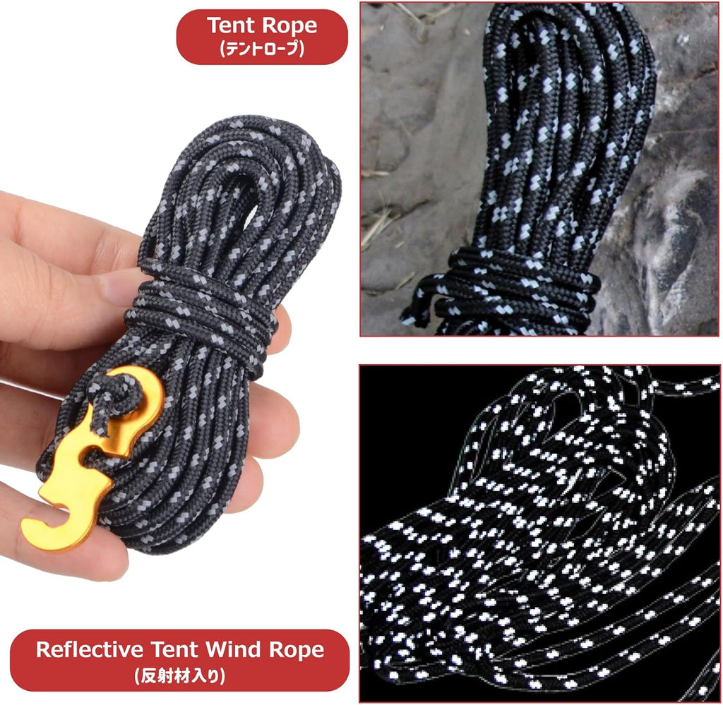 Reflective Cord Pack Tent Guyline Rope High-Strength Lightweight with Aluminum Cord Adjuster for Tying down Tarps, Camping Tent, Outdoor Packaging