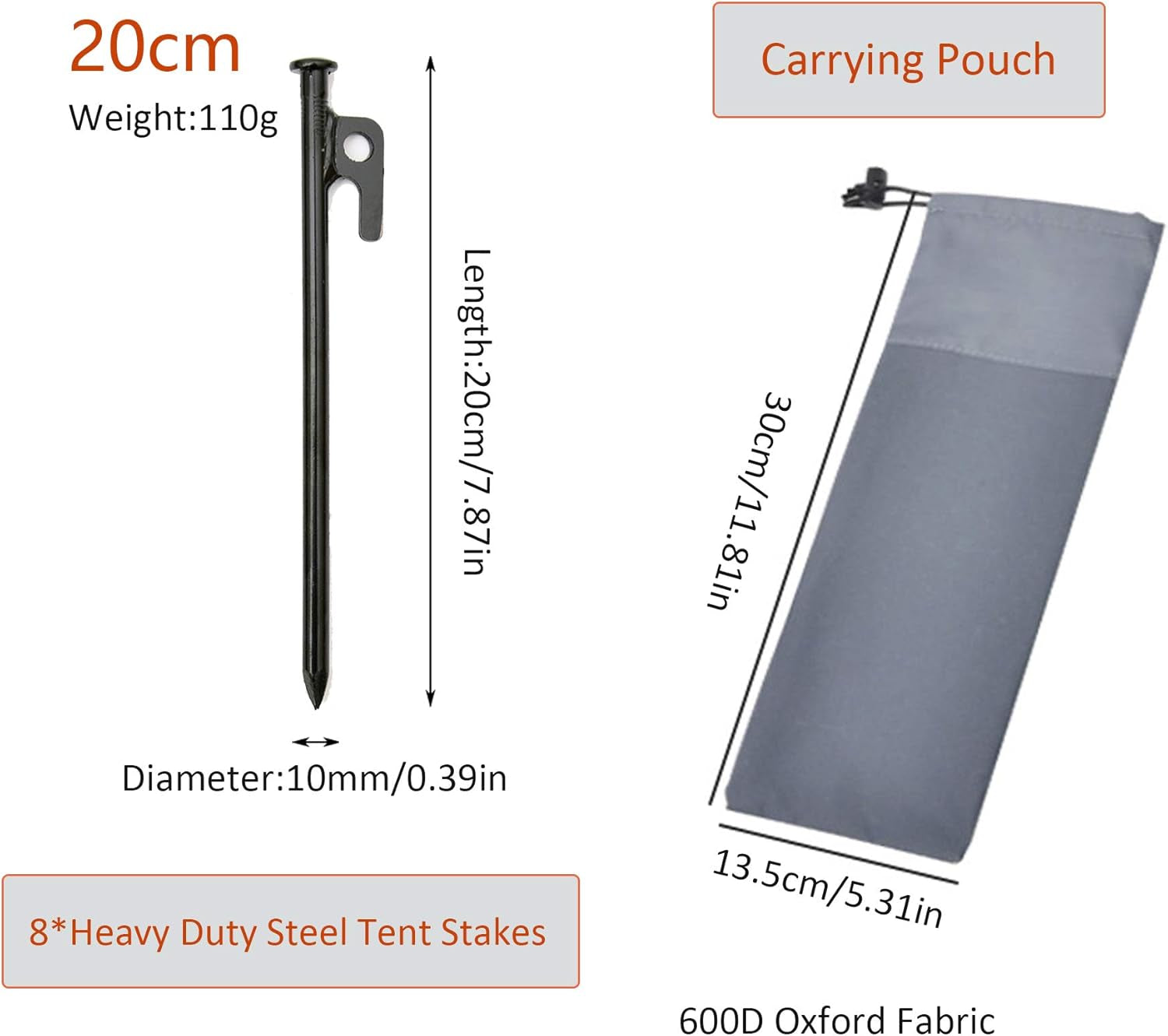 17 PCS Tent Nail Set,Outdoor Tent Stakes Kit,Tent Peg,Rope,Storage Bag,Wind Rope Buckle,Steel System,Suitable for Outdoor Tent Construction,Travel Essential Tent Accessories(20),Black