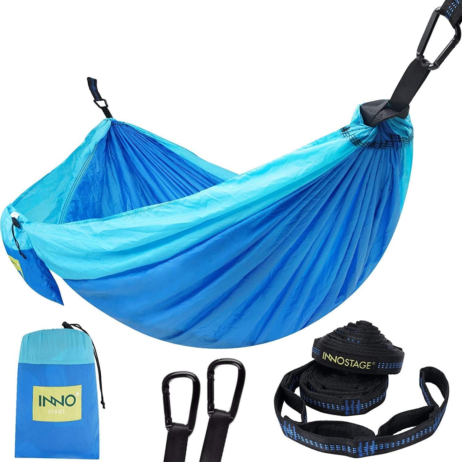 INNO STAGE Camping Hammock - Portable Hammocks Double with 2 Tree Straps, Lightwight Camping Gear for Hiking, Backpacking, Hunting, Outdoor, Beach - Blue