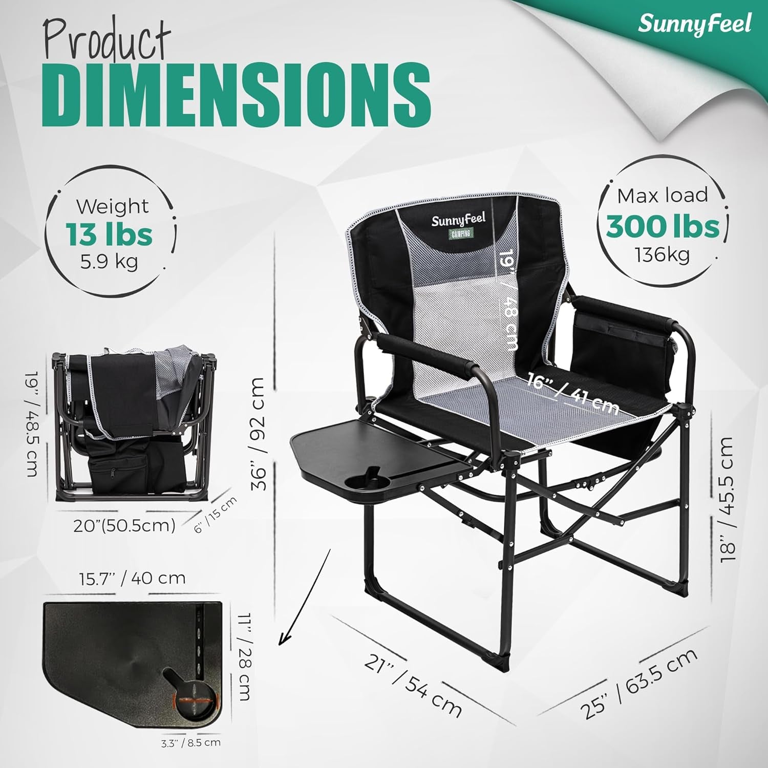 Camping Directors Chair, Heavy Duty,Oversized Portable Folding Chair with Side Table, Pocket for Beach, Fishing,Trip,Picnic,Lawn,Concert Outdoor Foldable Camp Chairs