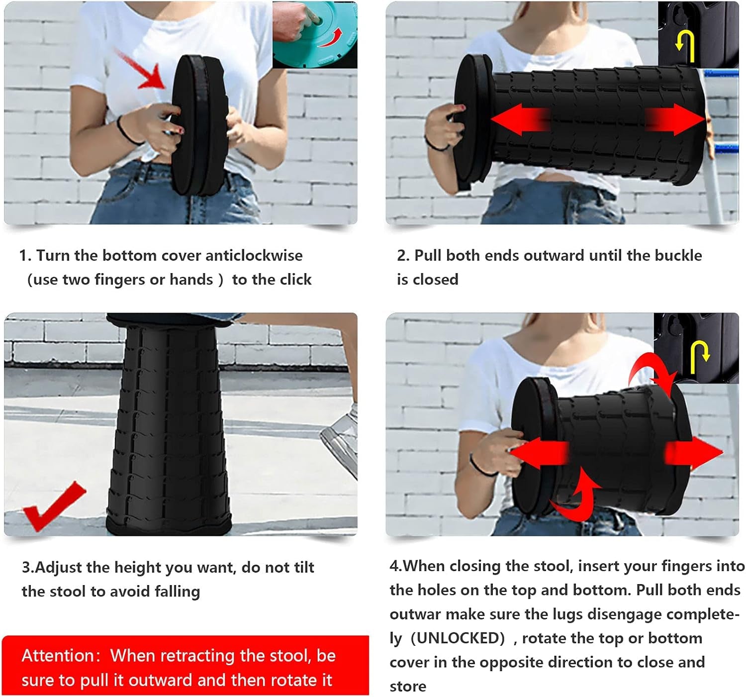 Retractable Folding Stools Portable Camping Stool Upgraded Collapsable Stool Telescopic Camping Stool Fishing Chair Seat for Fishing Camping Outdoors Indoors, Max Load 330Lbs
