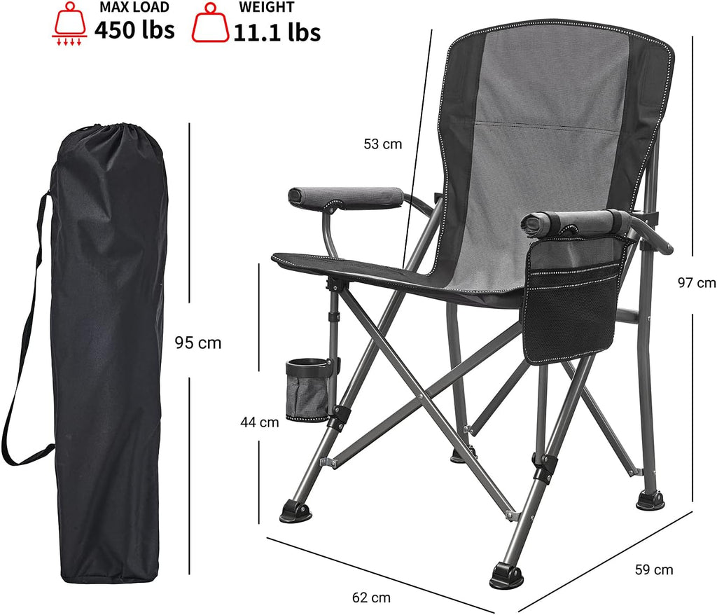 Portable Camping Folding Chair with Carrying Bag, Cup Holder Included, Holds up to 450 Lbs (Grey/Black) (Grey-2)