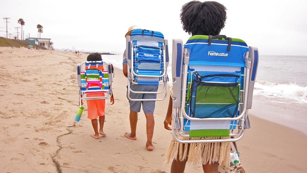 Cooler+ Folding Backpack Beach Chair with 5 Positions, Towel Bar, XL Cooler Pouch, Storage Net, Cup and Phone Holder, Deep Sea, 2 Pack