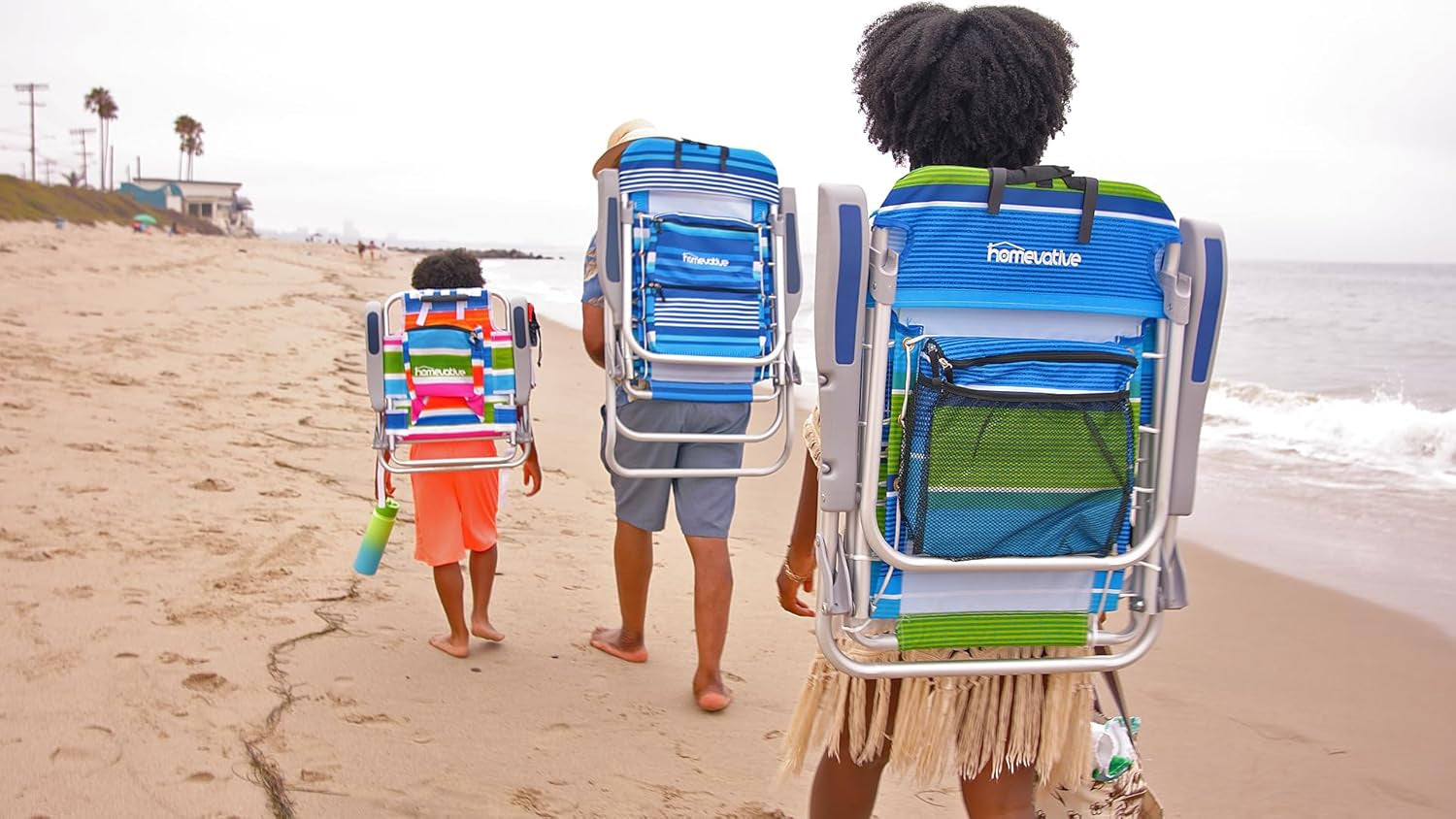 Cooler+ Folding Backpack Beach Chair with 5 Positions, Towel Bar, XL Cooler Pouch, Storage Net, Cup and Phone Holder, Deep Sea, 2 Pack