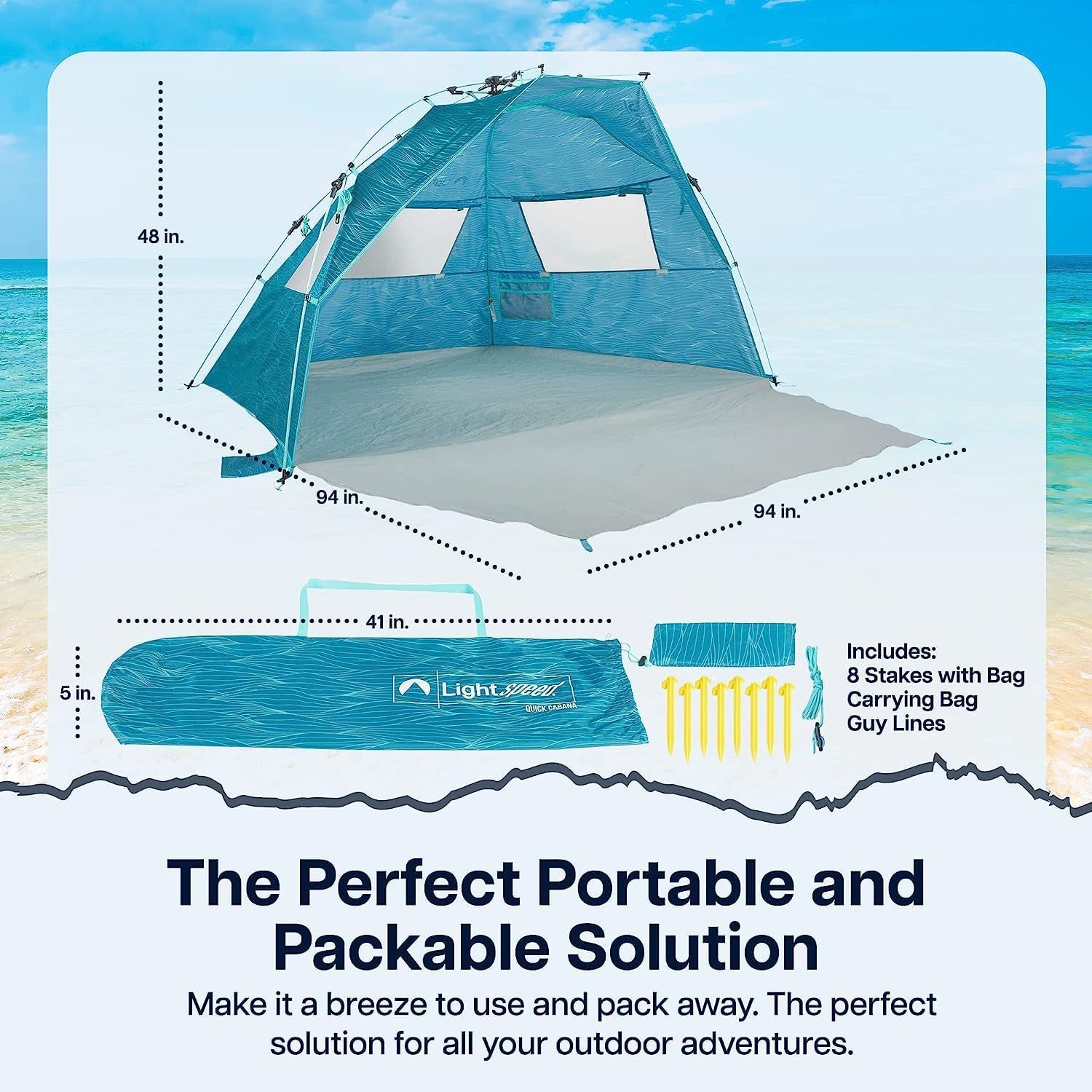 Outdoors Quick Cabana Beach Tent Sun Shelter | Tent for Beach with Porch Space | Pop up Beach Tents with Compression Hub System for Set up | Fits 2-3 Adults, Kids or Pets | Beachside Palms
