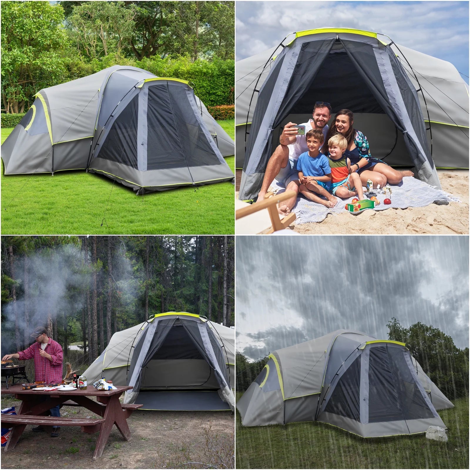 Camping Cabin Tent for 10 People Family Tents, Rainproof, and Durable Construction