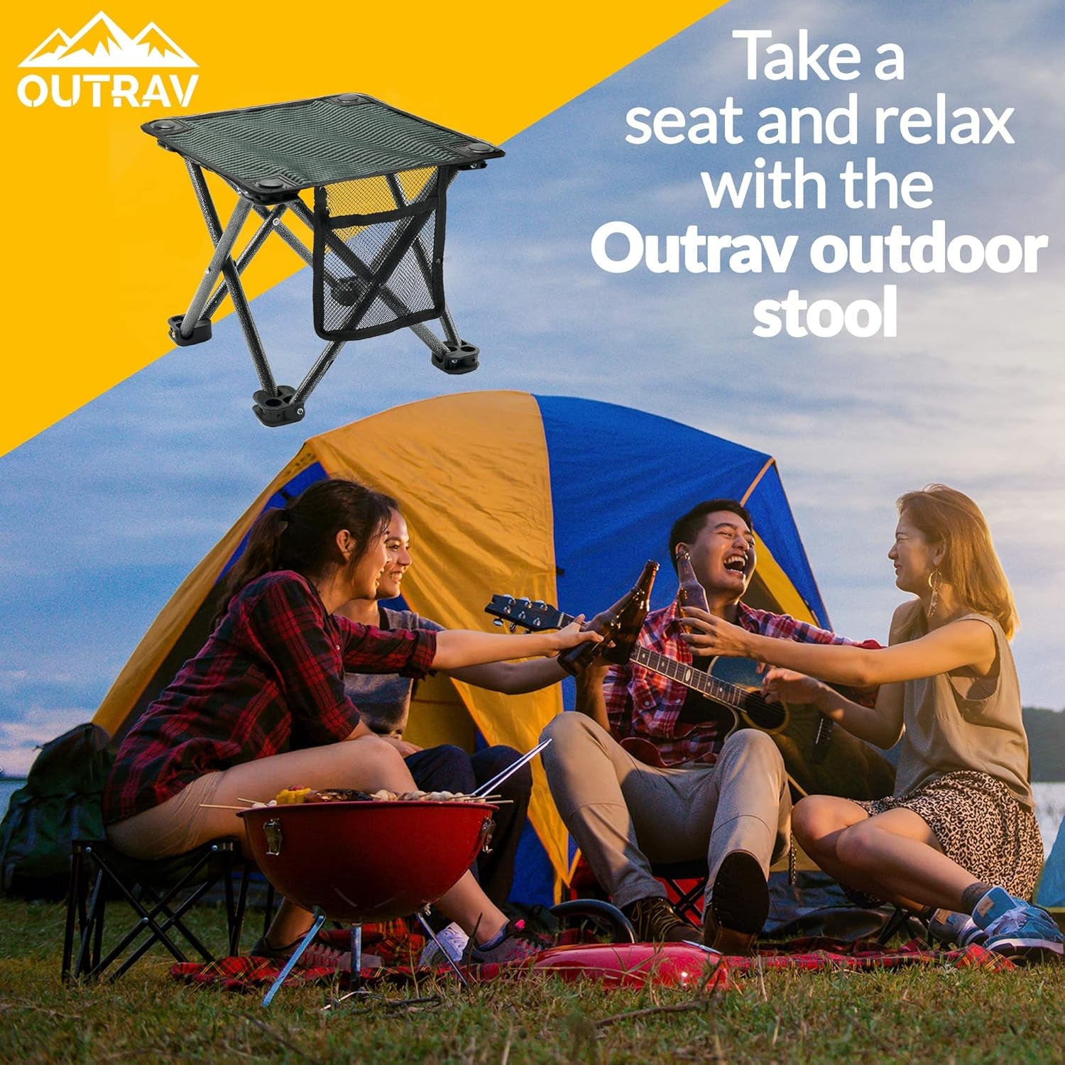 Camping Stool - Outdoor Travel Folding Small Chair - Portable Stool for Camping, Fishing, Hiking, Gardening, & Beach - Heavy Duty, Lightweight Easy to Carry Camping Seat with Carry Bag