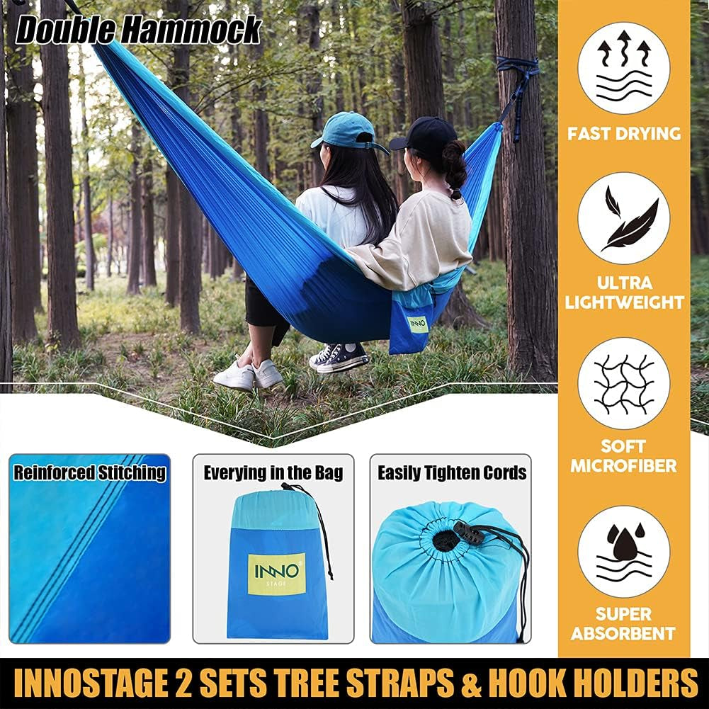 INNO STAGE Camping Hammock - Portable Hammocks Double with 2 Tree Straps, Lightwight Camping Gear for Hiking, Backpacking, Hunting, Outdoor, Beach - Blue