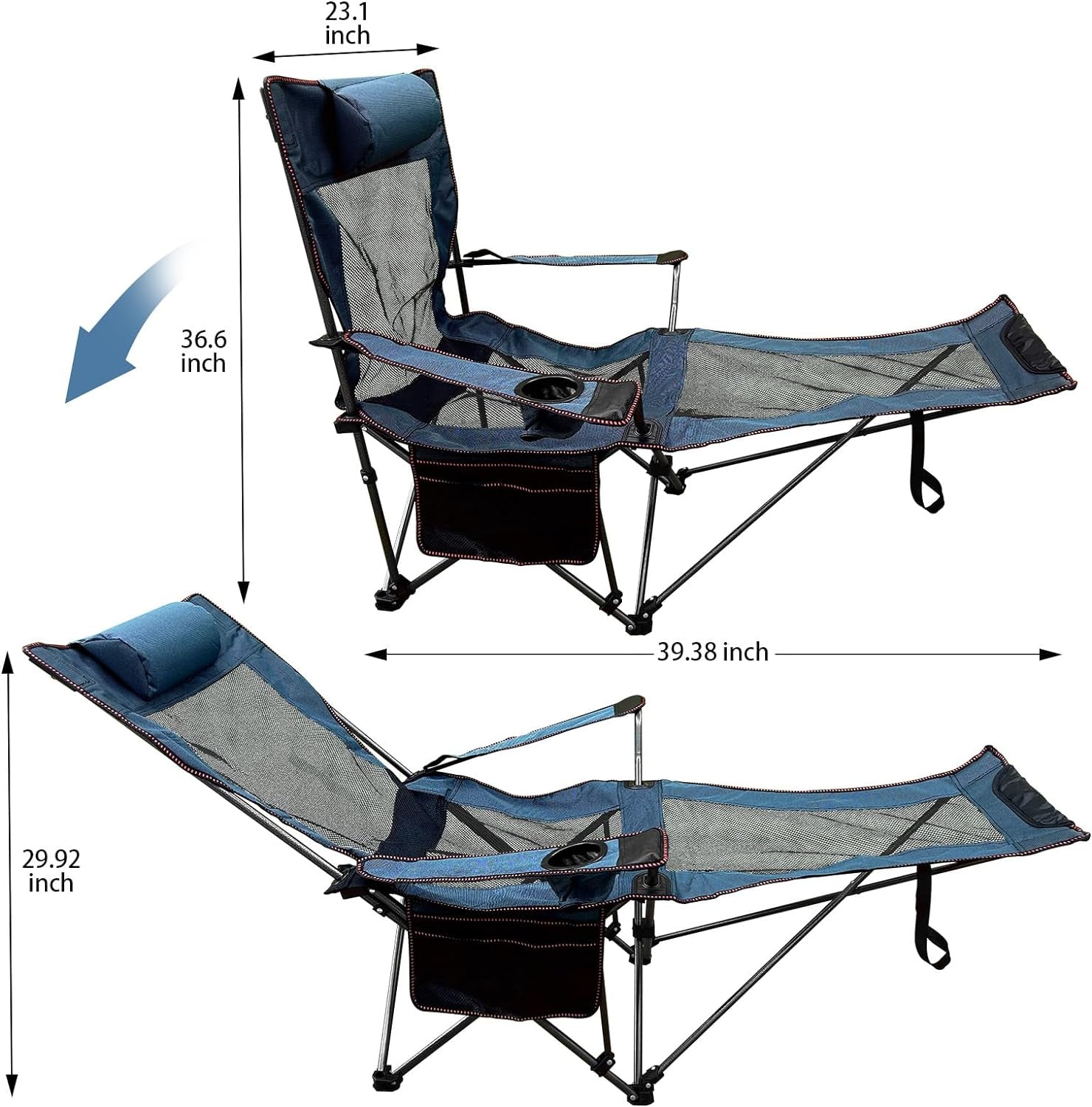 Camping Recliner Camping Lounge Chair, Backpacking Folding Chair with Headrest, Footrest and Storage Bag for Outdoor Camping, BBQ, Large Weight Capacity