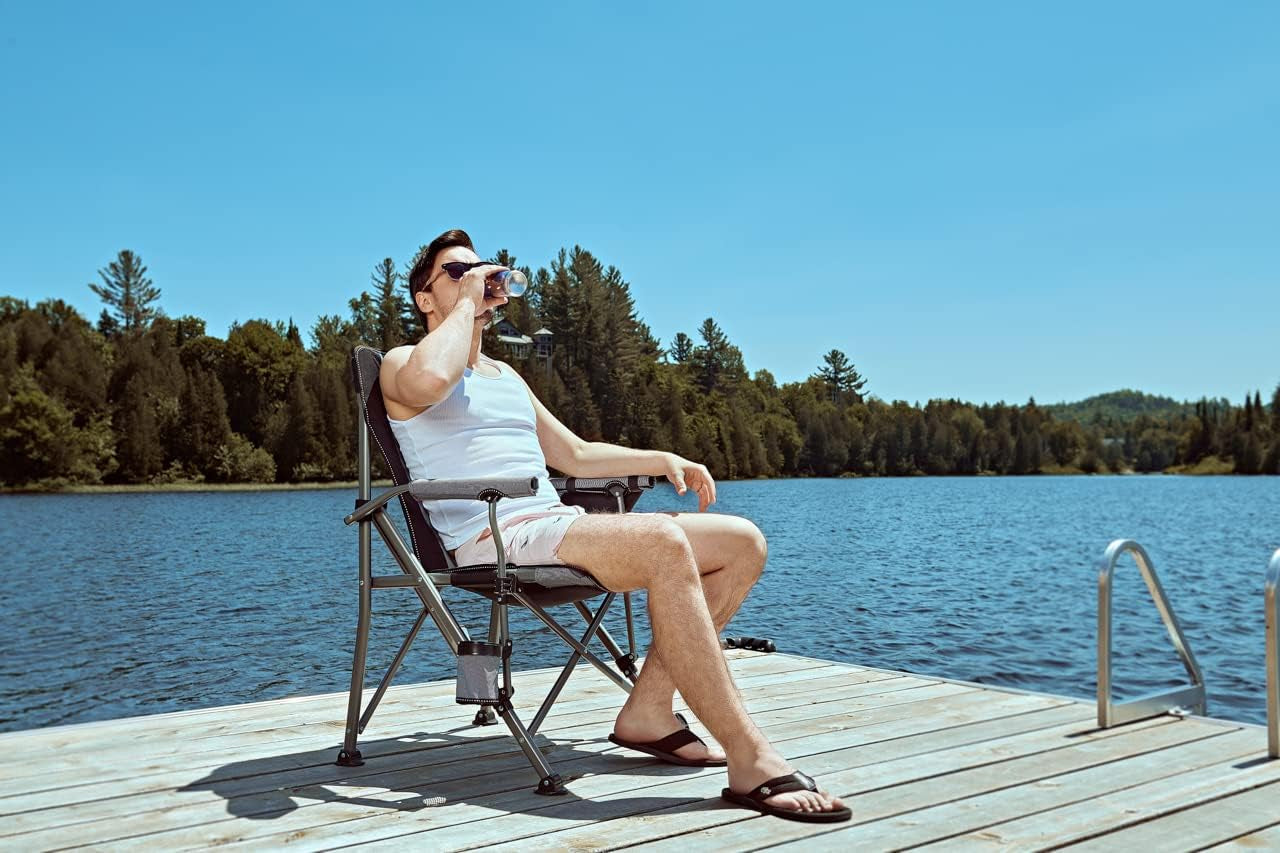Portable Camping Folding Chair with Carrying Bag, Cup Holder Included, Holds up to 450 Lbs (Grey/Black) (Grey-2)