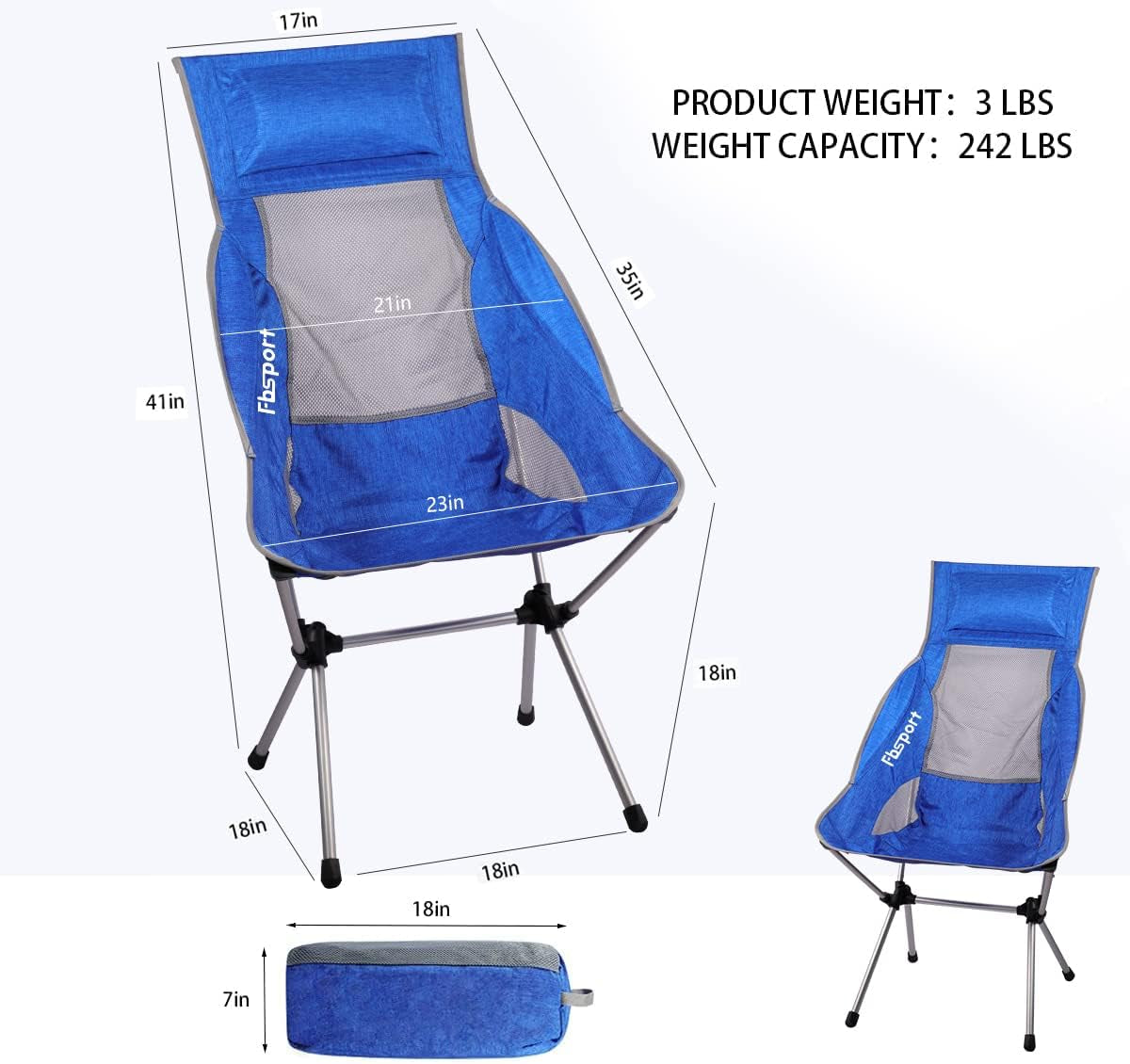 Ultralight Folding Camping Chairs, Portable Camping Chairs for Adult, High Back Lightweight Backpacking Chair Compact & Heavy Duty for Outdoor Hiking.