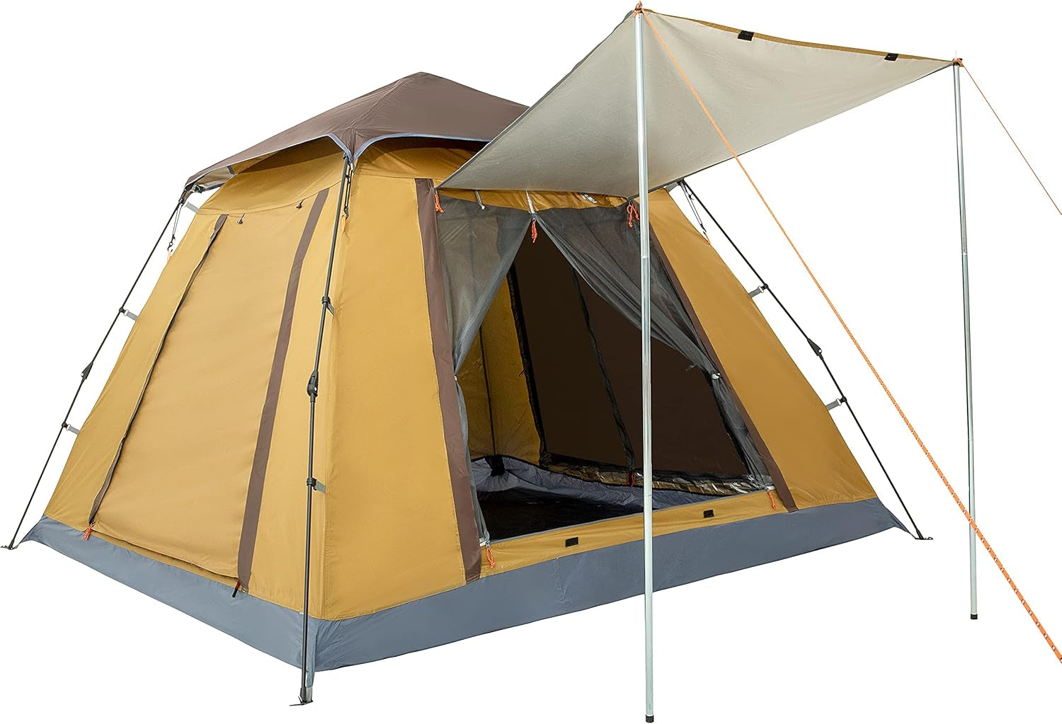 4 Person Lightweight Camping Tent Easy Setup Large Cabin Tent Waterproof and Sun Protect Instant Tent with Sun Shade for Outdoor Hiking Four Large Mesh Windows for Optimized Ventilation
