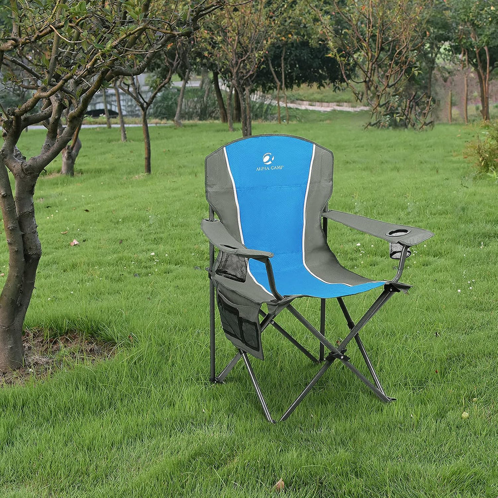 Oversized Outdoors Folding Camping Chair Heavy Duty Padded Arm Chair with Cup Holder and Storage Bag, 350 LBS Weight Capacity