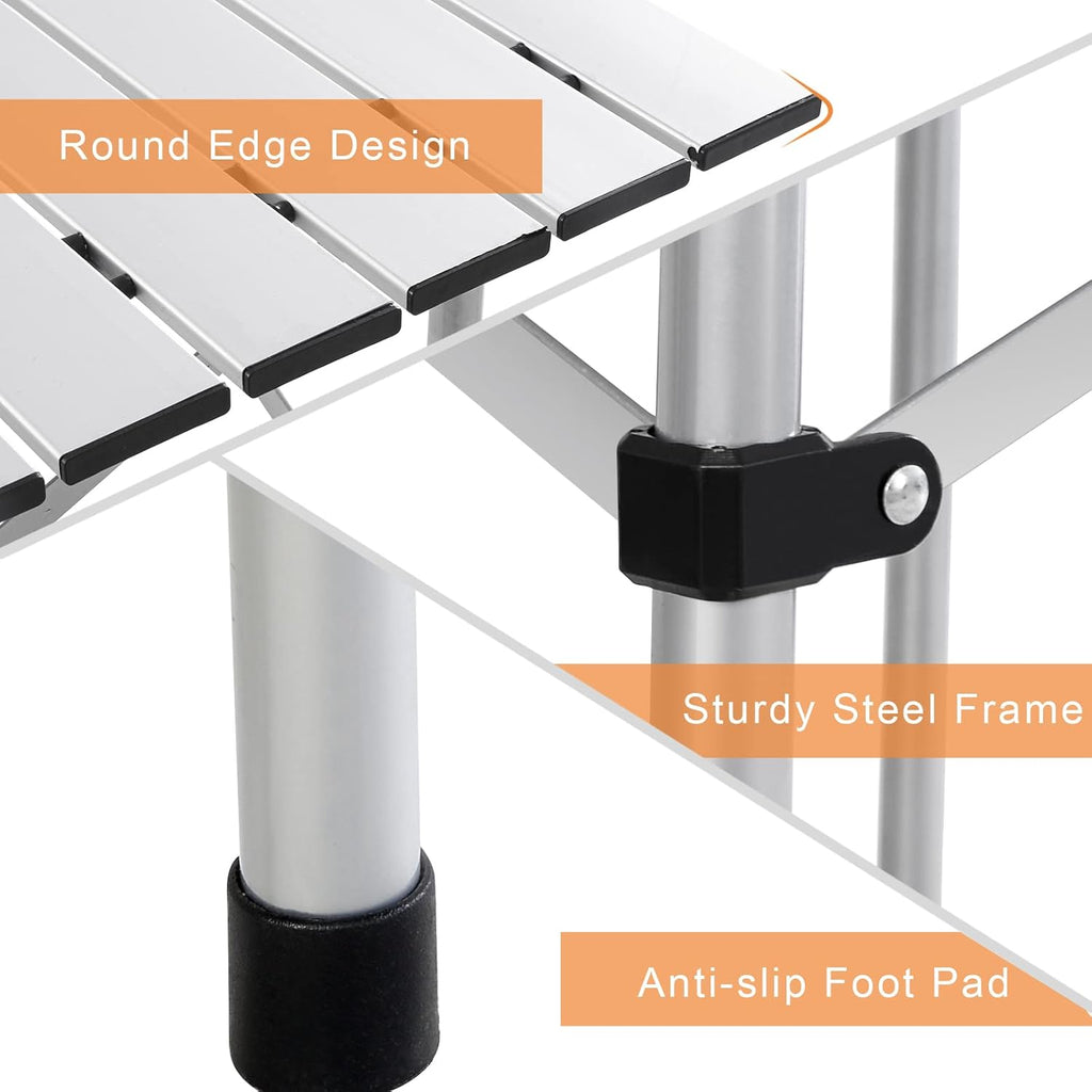 Folding Camping Table, Portable Aluminium Picnic Table with Roll-Up Tabletop & Carrying Bag, Lightweight Grill Table for Outdoor Hiking, BBQ, Party, 55" L X 28" W X 28" H