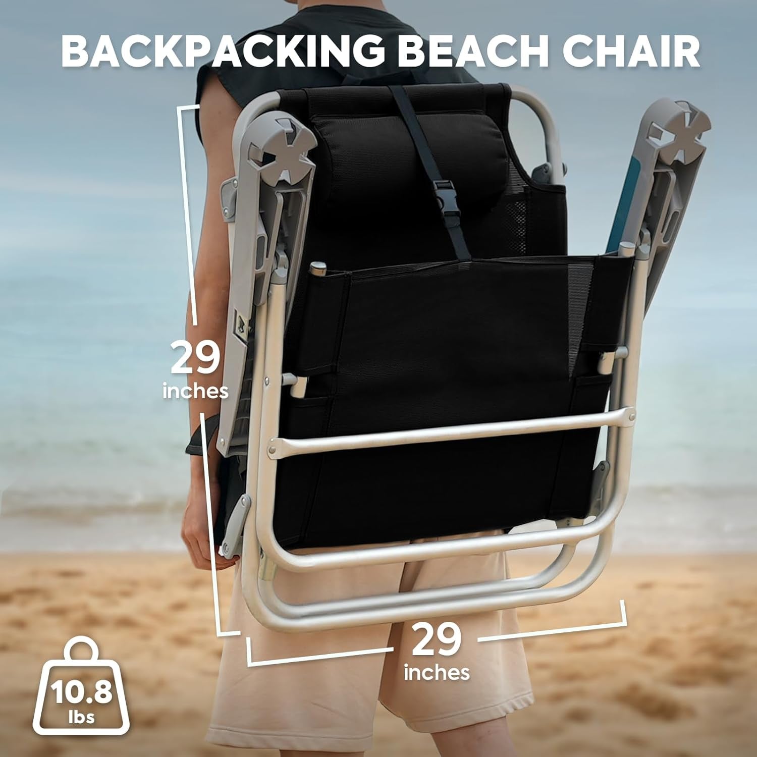 Backpacking Beach Chairs for Adults, 5 Positions Reclining, Heavy Duty Folding Beach Chairs, Portable Lay Flat Outdoor Chair with Cup Holder for Camping, Lawn, 350Lb Capacity
