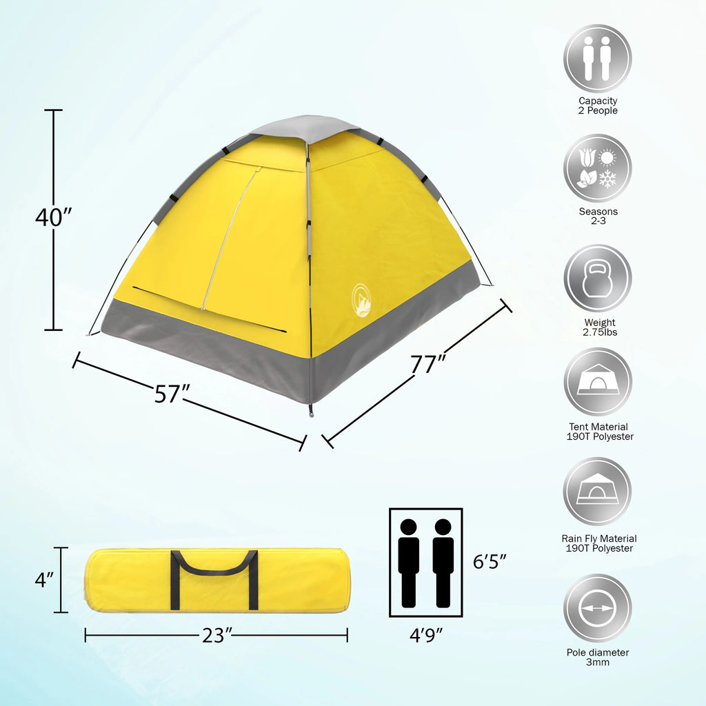 2-Person Dome Tent- Rain Fly & Carry Bag- Easy Set Up-Great for Camping Backpacking Hiking & Outdoor Music Festivals by  (Yellow)