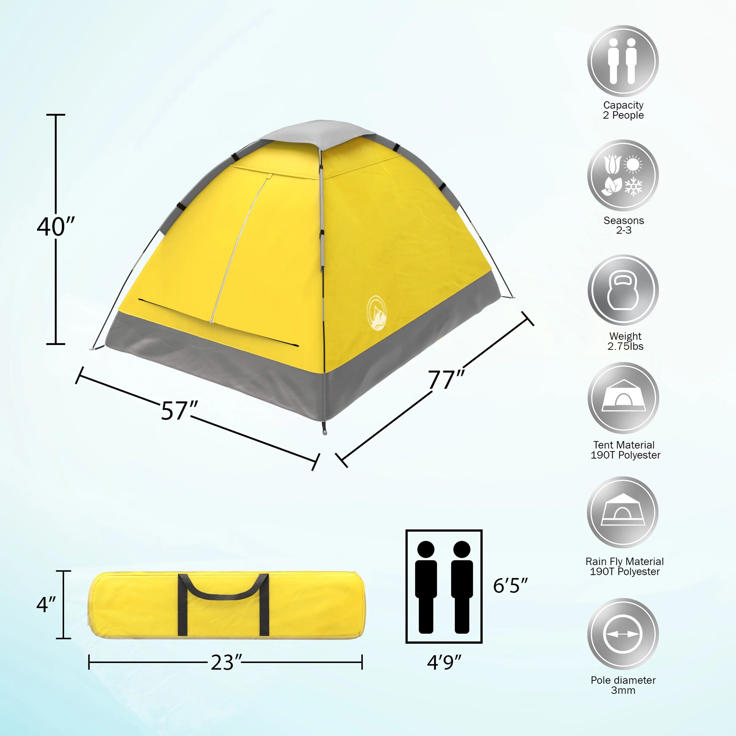 2-Person Dome Tent- Rain Fly & Carry Bag- Easy Set Up-Great for Camping Backpacking Hiking & Outdoor Music Festivals by  (Yellow)