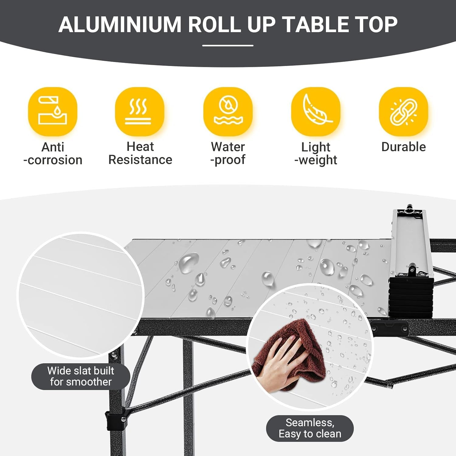 Camping Table Folding Portable Table Aluminum Roll up Lightweight Foldable Large Camp Table for Indoor Outdoor Picnic Backyard, 53.5"X27.5"