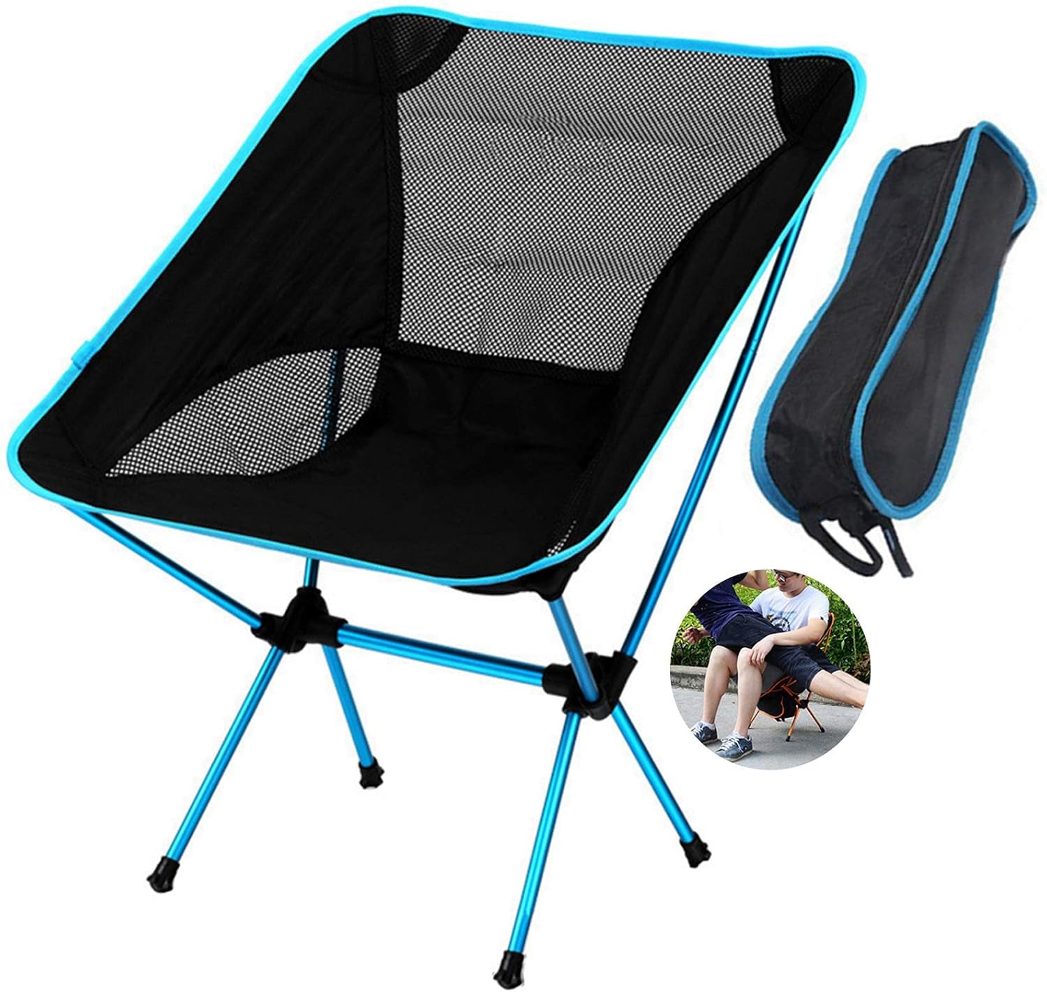 Outdoor Folding Chairs,Camping Chair Ultralight Hiking Portable Compact Backpacking Chair Folding Chairs with Lightweight Carry Bag (Sky Blue)