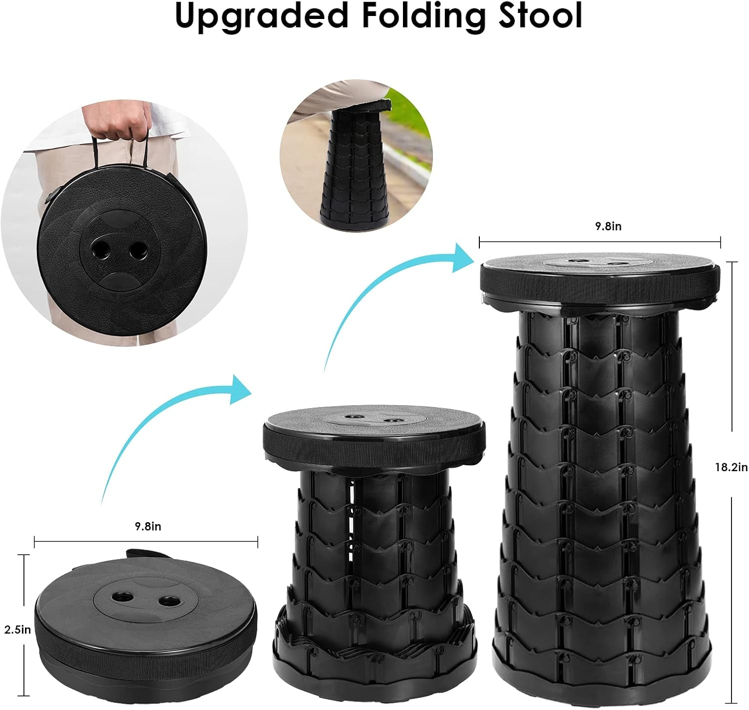 Portable Stool,Collapsible Stool,Telescoping Stool for Camping,Hiking,Queuing
