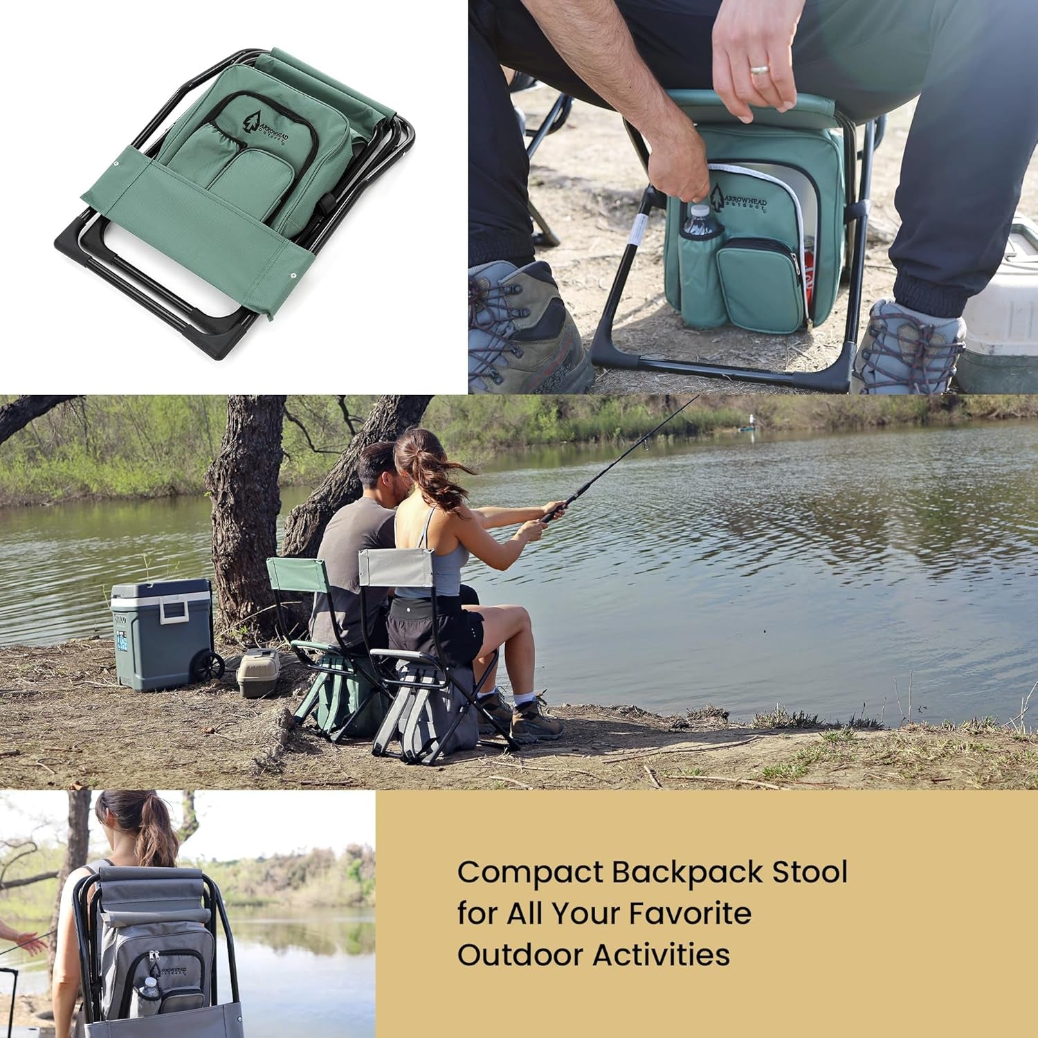 Multi-Function 3-In-1 Compact Camp Chair: Backpack, Stool & Insulated Cooler, W/Bottle Holder & Storage Bag, External Pockets, Backrest, Fishing, Hiking, Heavy-Duty, Usa-Based