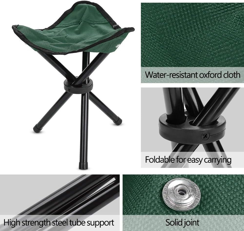 Folding Tripod Chair, Portable Lightweight Folding Tripod Fishing Camping Stool for Outdoor Camping Walking Hiking Fishing Travel (Green-S)